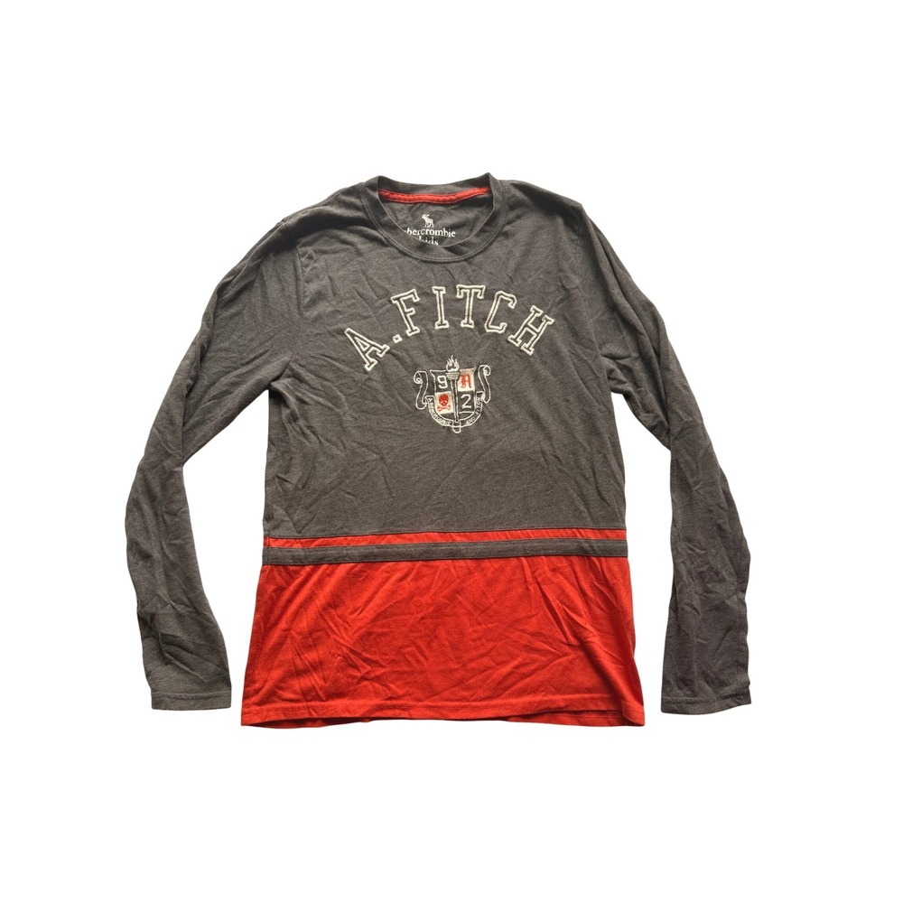 Abercrombie Kids Long Sleeve Graphic Tee Grey Red Colorblock Shirt Size 13/14